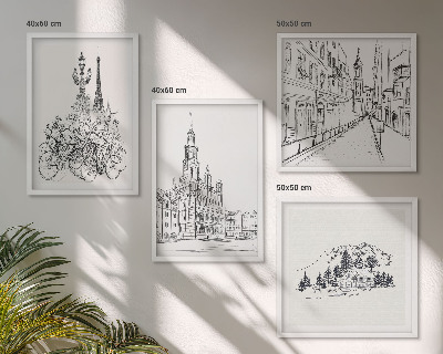 Compoziție de tablouri pentru perete Desene simple cu vederi ale orașului