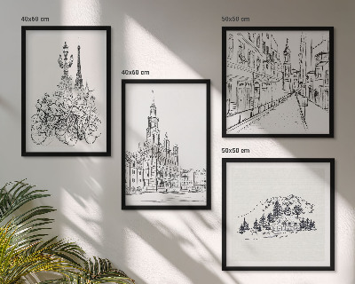 Compoziție de tablouri pentru perete Desene simple cu vederi ale orașului