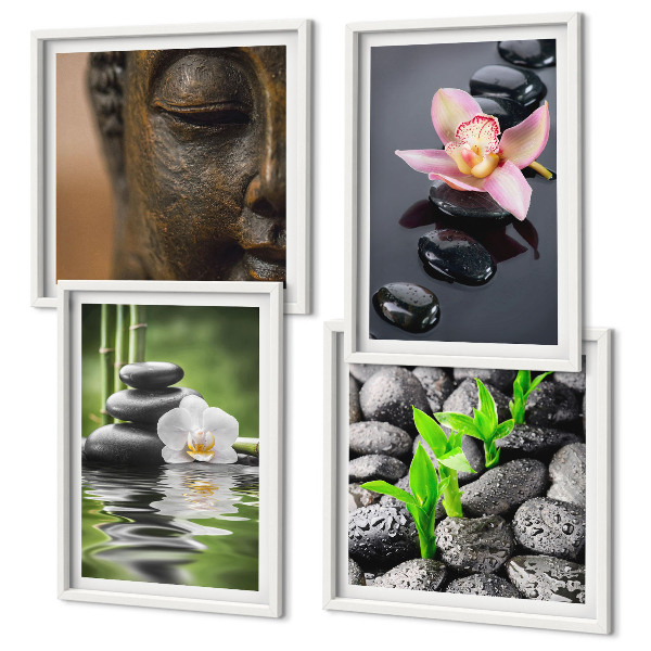 Set tablouri gata de agățat Compoziție Zen liniștită cu Buddha în formă de floare