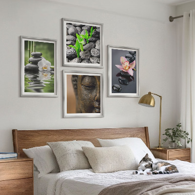 Set tablouri gata de agățat Compoziție Zen liniștită cu Buddha în formă de floare