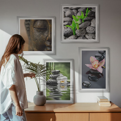 Set tablouri gata de agățat Compoziție Zen liniștită cu Buddha în formă de floare