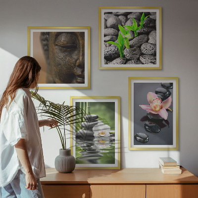 Set tablouri gata de agățat Compoziție Zen liniștită cu Buddha în formă de floare