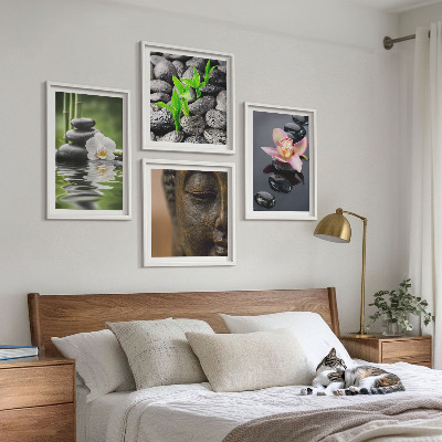 Set tablouri gata de agățat Compoziție Zen liniștită cu Buddha în formă de floare