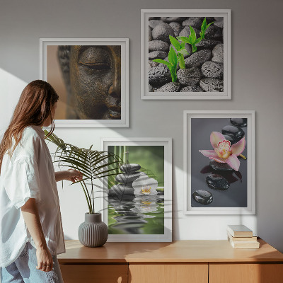 Set tablouri gata de agățat Compoziție Zen liniștită cu Buddha în formă de floare