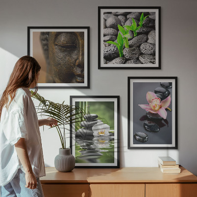Set tablouri gata de agățat Compoziție Zen liniștită cu Buddha în formă de floare