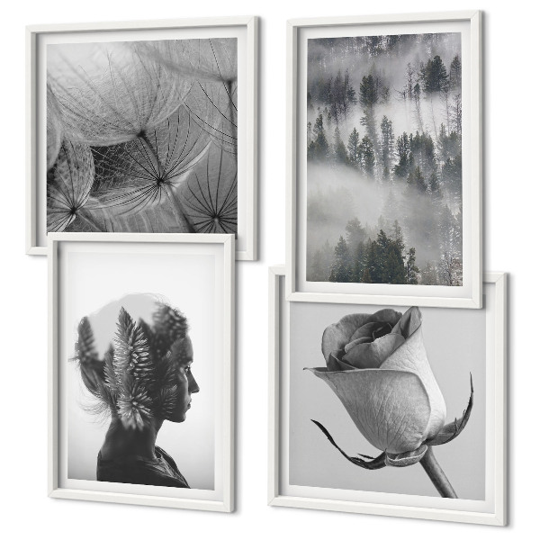 Compoziție de tablouri pentru perete Portret de femeie în ceață de pădure