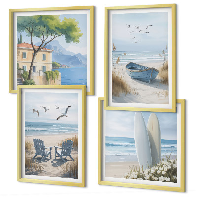 Compoziție de tablouri pentru perete Placi de plajă surf barcă păsări