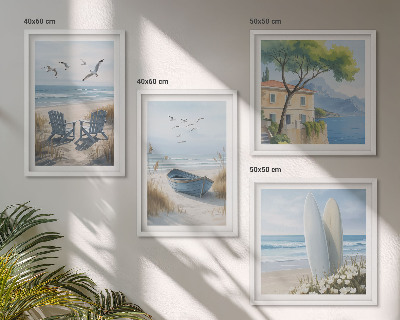 Compoziție de tablouri pentru perete Placi de plajă surf barcă păsări