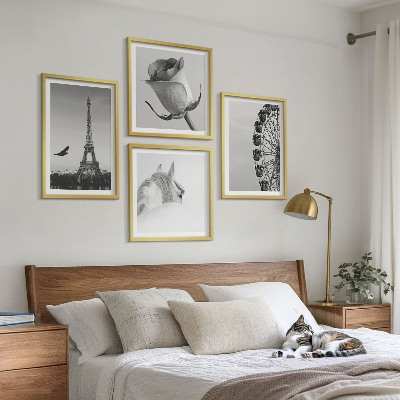 Set tablouri gata de agățat Roată Ferris Turnul Eiffel Trandafir Cal Alb-negru