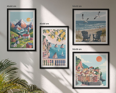 Compoziție de tablouri pentru perete Munți colorați și orașe de coastă