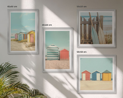Compoziție de tablouri pentru perete Case colorate pe plajă