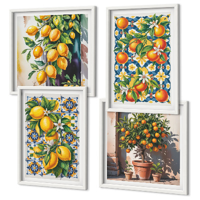 Compoziție de tablouri pentru perete Fructe citrice abstracte colorate