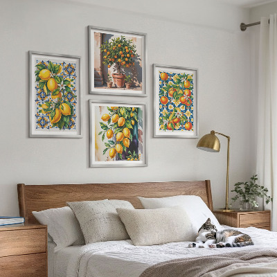 Compoziție de tablouri pentru perete Fructe citrice abstracte colorate