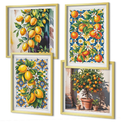 Compoziție de tablouri pentru perete Fructe citrice abstracte colorate