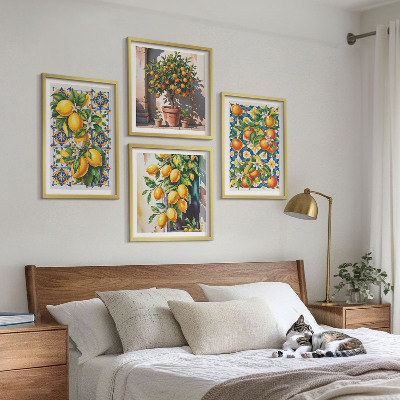 Compoziție de tablouri pentru perete Fructe citrice abstracte colorate