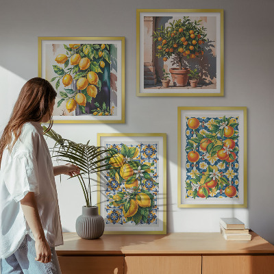 Compoziție de tablouri pentru perete Fructe citrice abstracte colorate