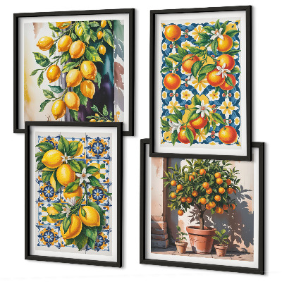 Compoziție de tablouri pentru perete Fructe citrice abstracte colorate