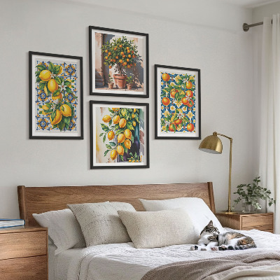 Compoziție de tablouri pentru perete Fructe citrice abstracte colorate