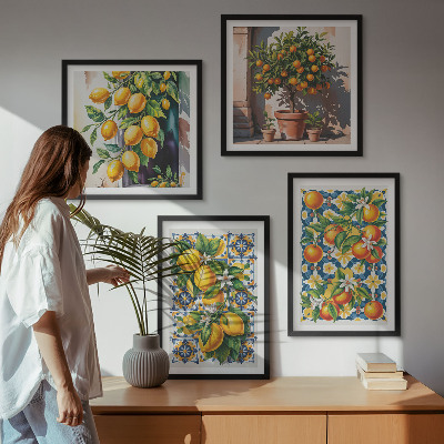 Compoziție de tablouri pentru perete Fructe citrice abstracte colorate