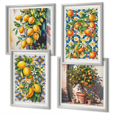 Compoziție de tablouri pentru perete Fructe citrice abstracte colorate