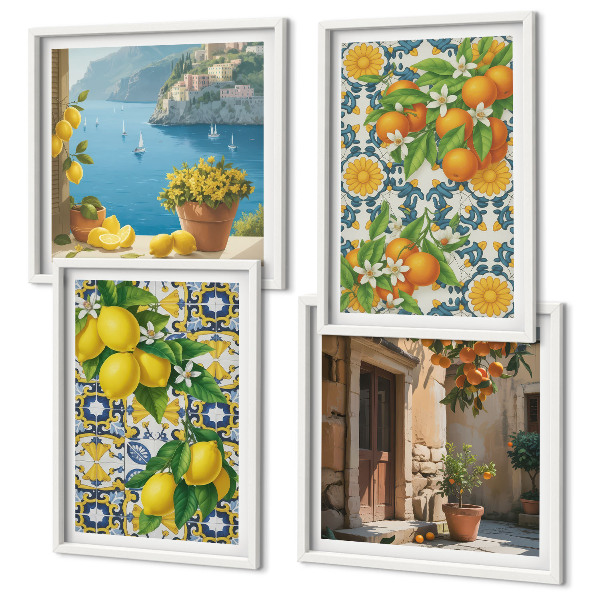Set tablouri gata de agățat Lămâi, flori, portocale, Italia