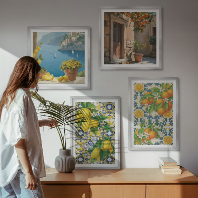 Set tablouri gata de agățat Lămâi, flori, portocale, Italia
