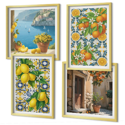 Set tablouri gata de agățat Lămâi, flori, portocale, Italia