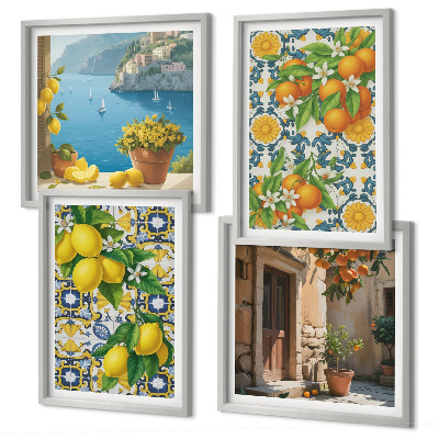 Set tablouri gata de agățat Lămâi, flori, portocale, Italia