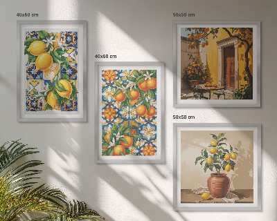 Compoziție de tablouri pentru perete Modele de flori de lămâie și portocaliu