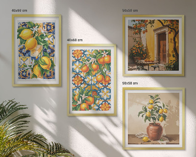 Compoziție de tablouri pentru perete Modele de flori de lămâie și portocaliu