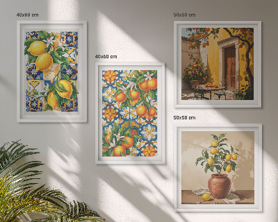 Compoziție de tablouri pentru perete Modele de flori de lămâie și portocaliu