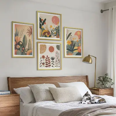 Compoziție de tablouri pentru perete modele calde cu motive botanice în stil boho