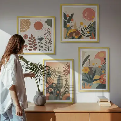 Compoziție de tablouri pentru perete modele calde cu motive botanice în stil boho