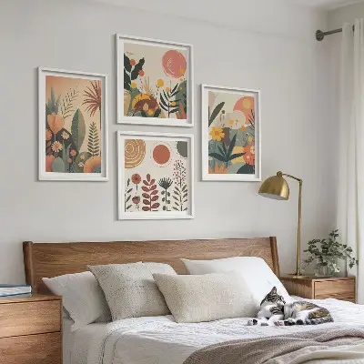 Compoziție de tablouri pentru perete modele calde cu motive botanice în stil boho