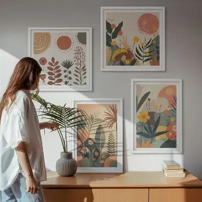 Compoziție de tablouri pentru perete modele calde cu motive botanice în stil boho