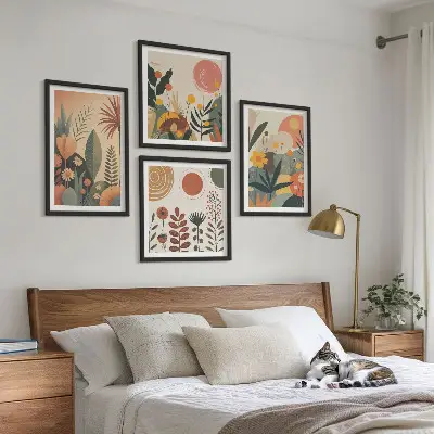Compoziție de tablouri pentru perete modele calde cu motive botanice în stil boho