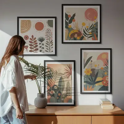 Compoziție de tablouri pentru perete modele calde cu motive botanice în stil boho