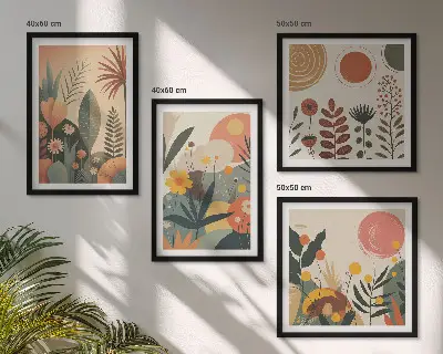 Compoziție de tablouri pentru perete modele calde cu motive botanice în stil boho