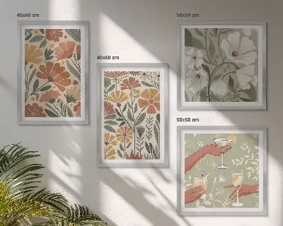 Set de tablouri gata de agățat cu modele florale în nuanțe de portocaliu și verde