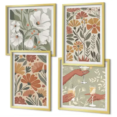 Set de tablouri gata de agățat cu modele florale în nuanțe de portocaliu și verde