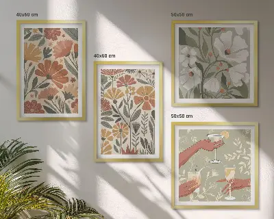 Set de tablouri gata de agățat cu modele florale în nuanțe de portocaliu și verde