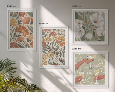 Set tablouri gata de agățat Modele florale portocaliu verde