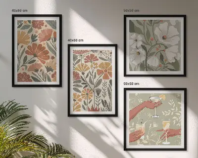 Set de tablouri gata de agățat cu modele florale în nuanțe de portocaliu și verde