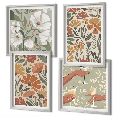 Set tablouri gata de agățat Modele florale portocaliu verde