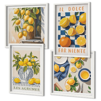 Set tablouri gata de agățat Fructe citrice galbene retro