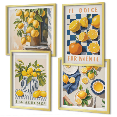 Set tablouri gata de agățat Fructe citrice galbene retro