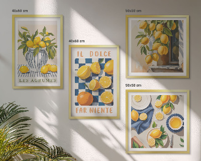 Set tablouri gata de agățat Fructe citrice galbene retro