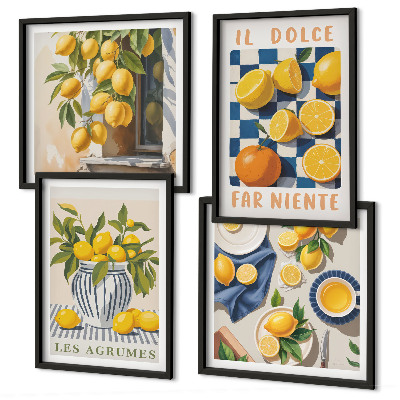Set tablouri gata de agățat Fructe citrice galbene retro