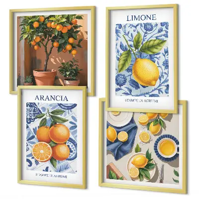 Compoziție de tablouri pentru perete cu ilustrații de fructe citrice