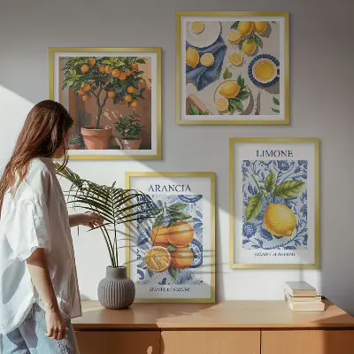 Compoziție de tablouri pentru perete cu ilustrații de fructe citrice